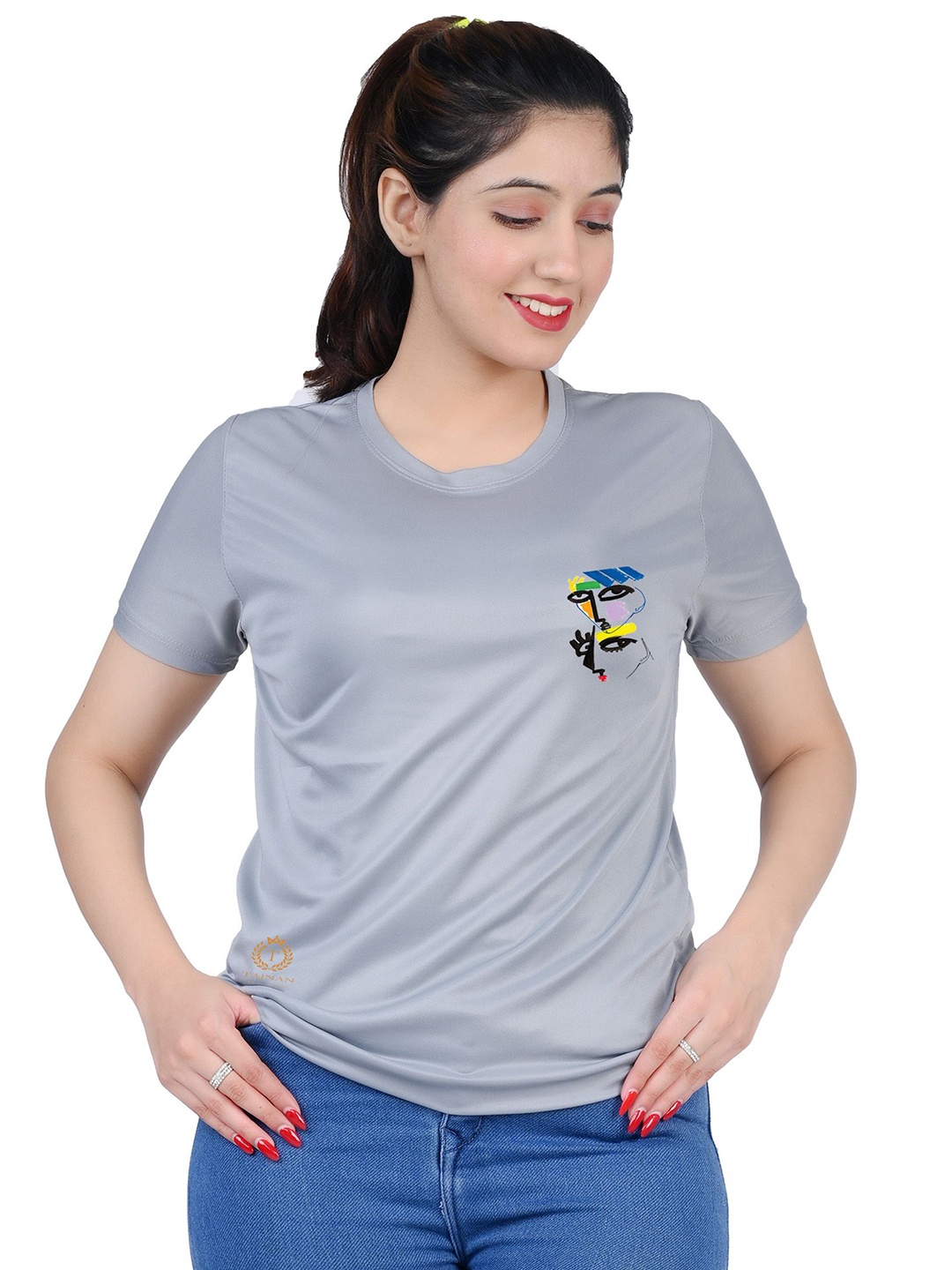 

TAJNAN Women Solid Round Neck T-shirt, Grey