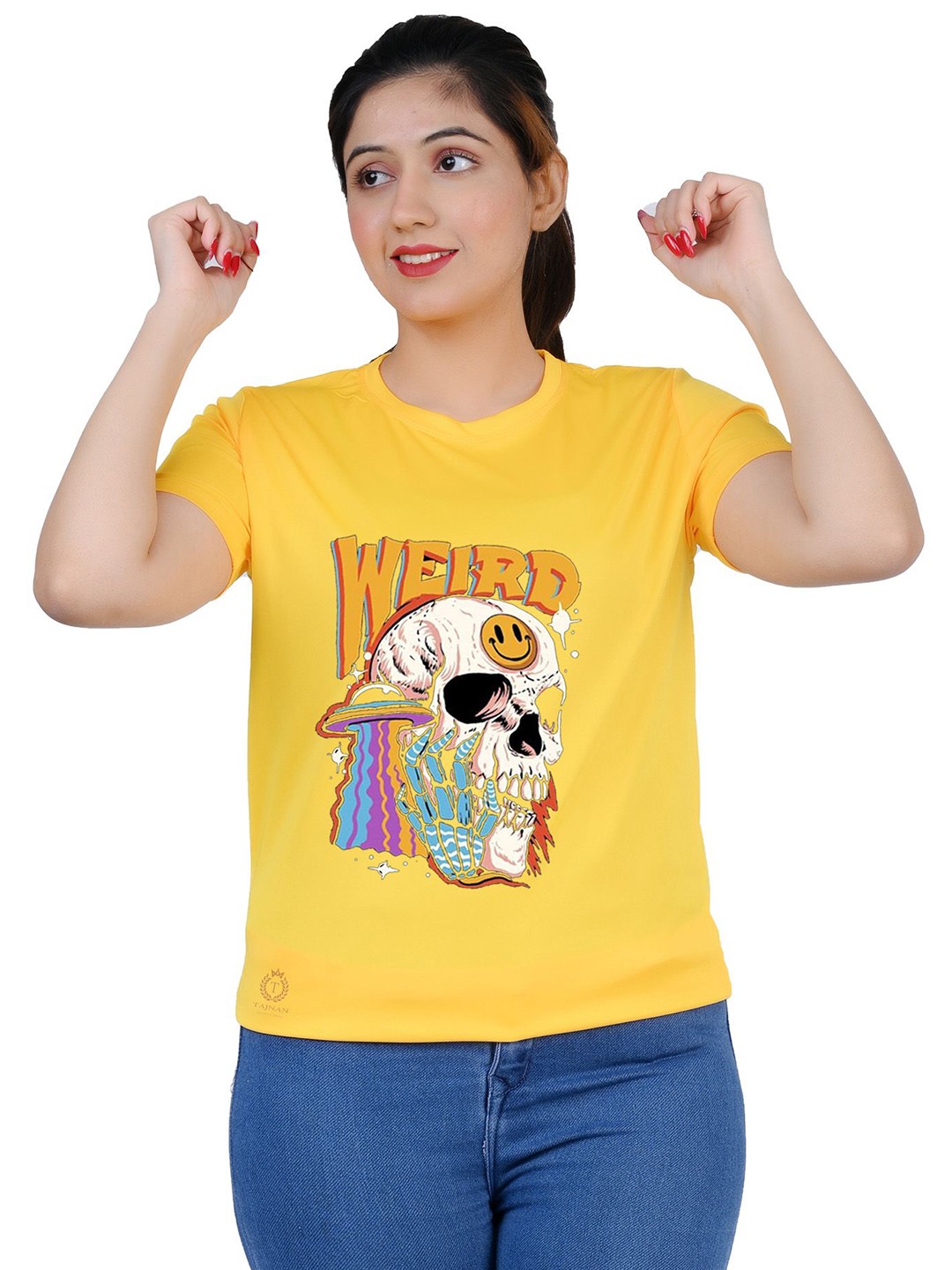 

TAJNAN Women Graphic Printed T-shirt, Yellow