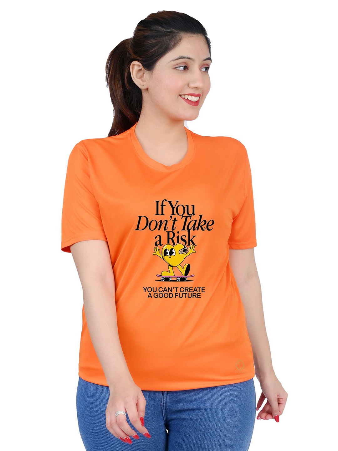 

TAJNAN Women Typography Printed T-shirt, Orange