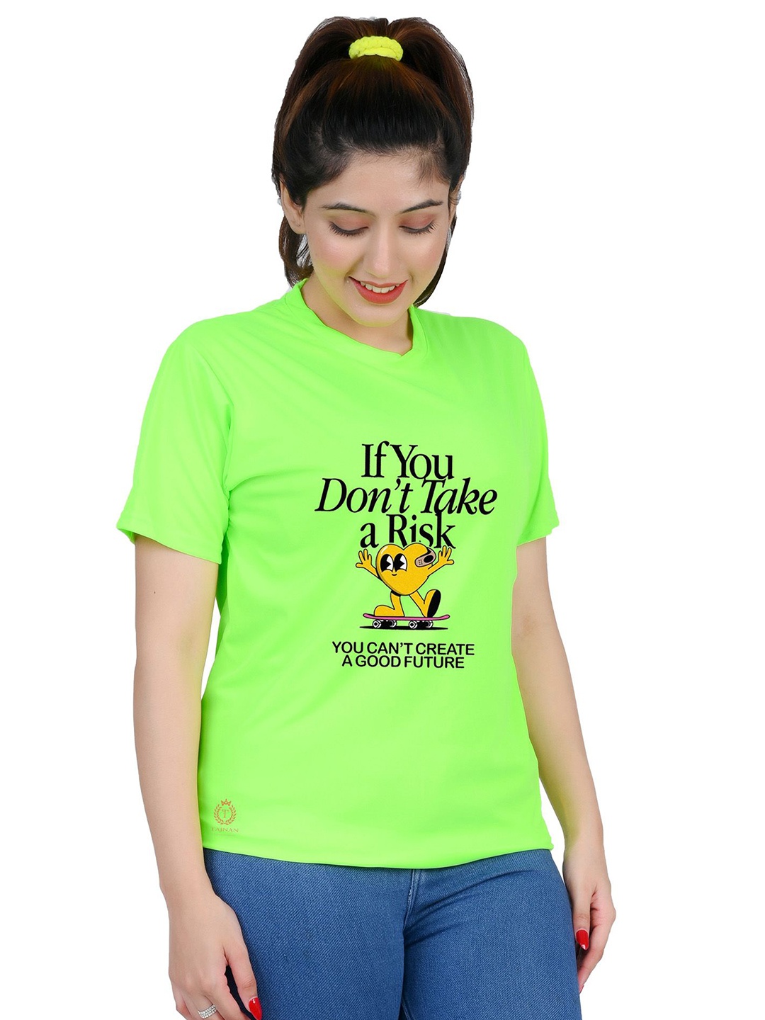 

TAJNAN Women Typography Printed T-shirt, Lime green