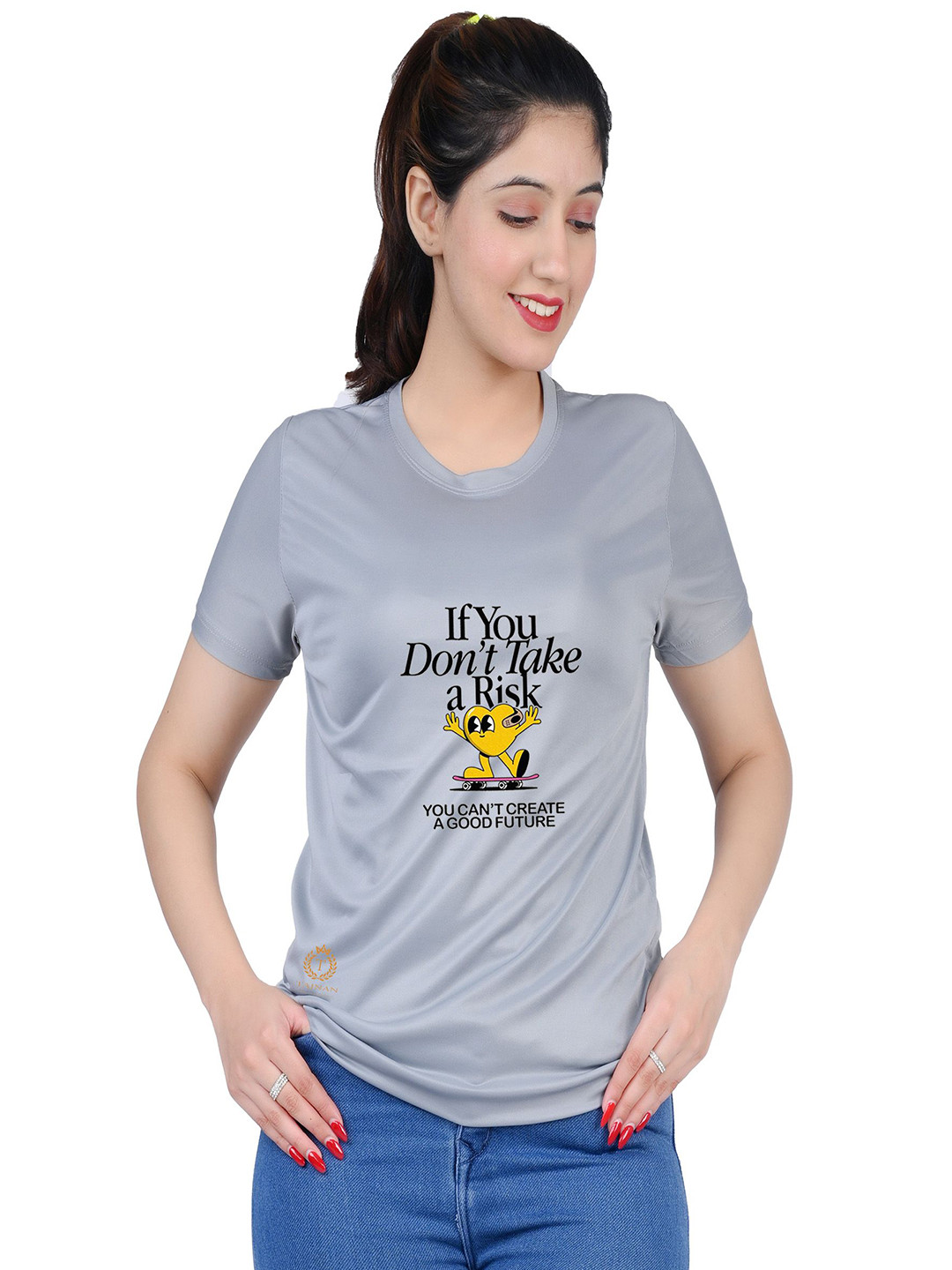 

TAJNAN Women Graphic Printed T-shirt, Grey