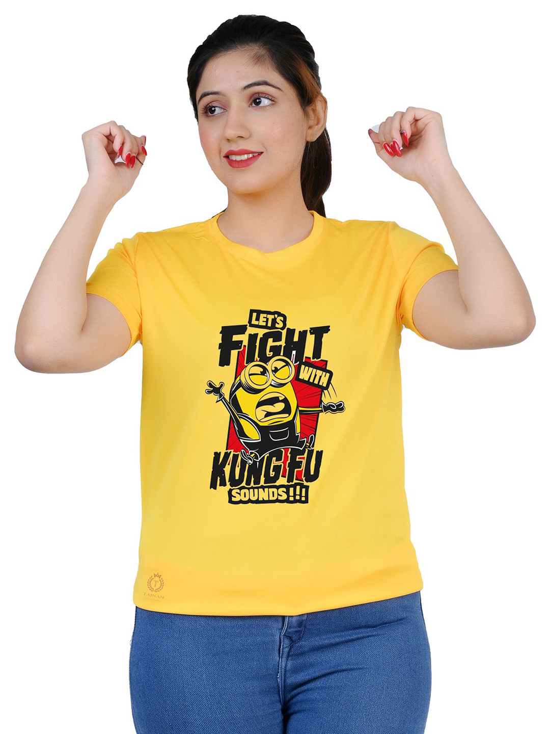 

TAJNAN Women Typography Printed T-shirt, Yellow