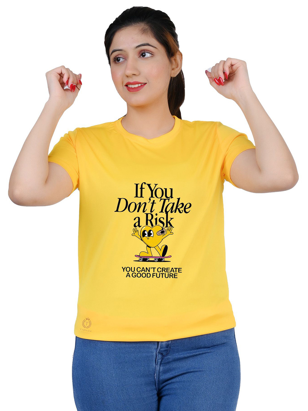 

TAJNAN Women Typography Printed T-shirt, Yellow