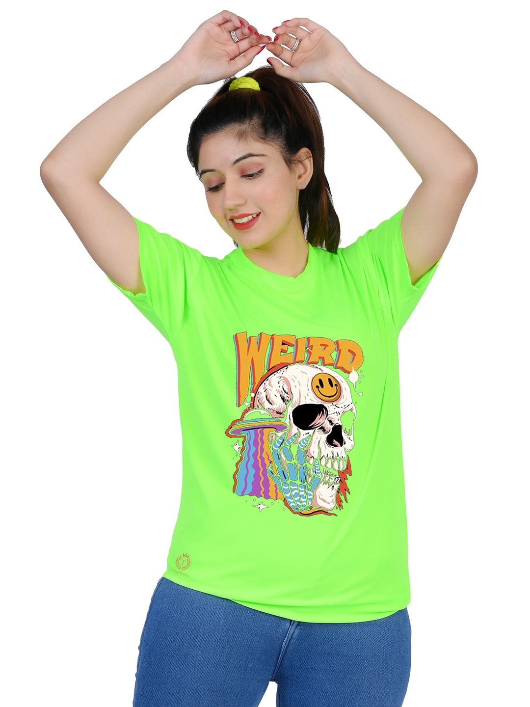 

TAJNAN Women Graphic Printed T-shirt, Lime green