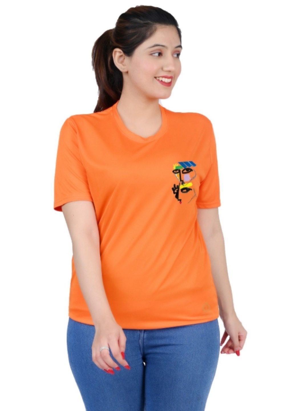 

TAJNAN Women Solid Round Neck T-shirt, Orange