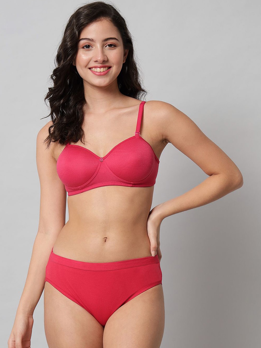 

R Cube Half Coverage Lightly Padded Bra And Panty Lingerie Set, Pink