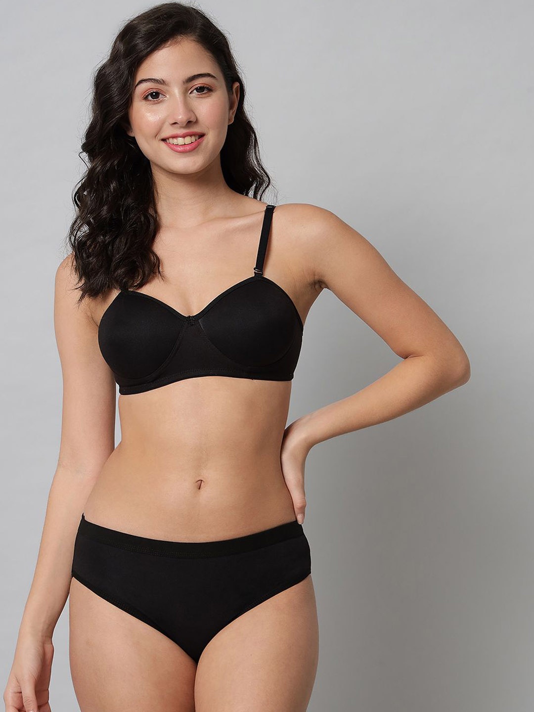 

R Cube Half Coverage Lightly Padded Bra And Panty Lingerie Set, Black