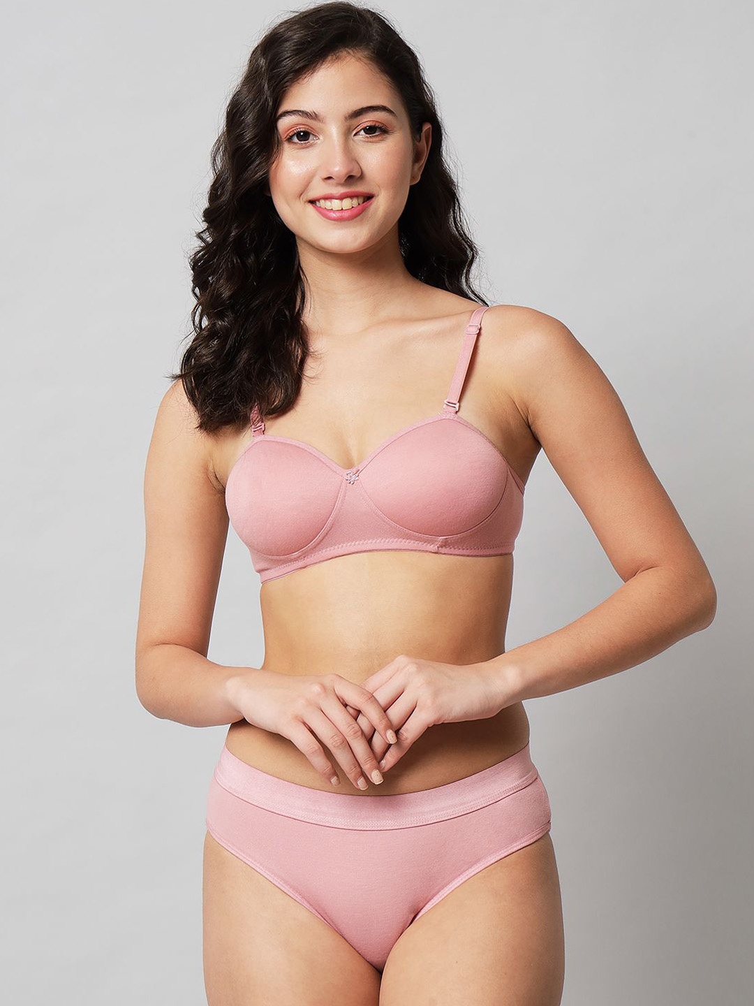 

R Cube Half Coverage Lightly Padded Bra And Panty Lingerie Set, Coral