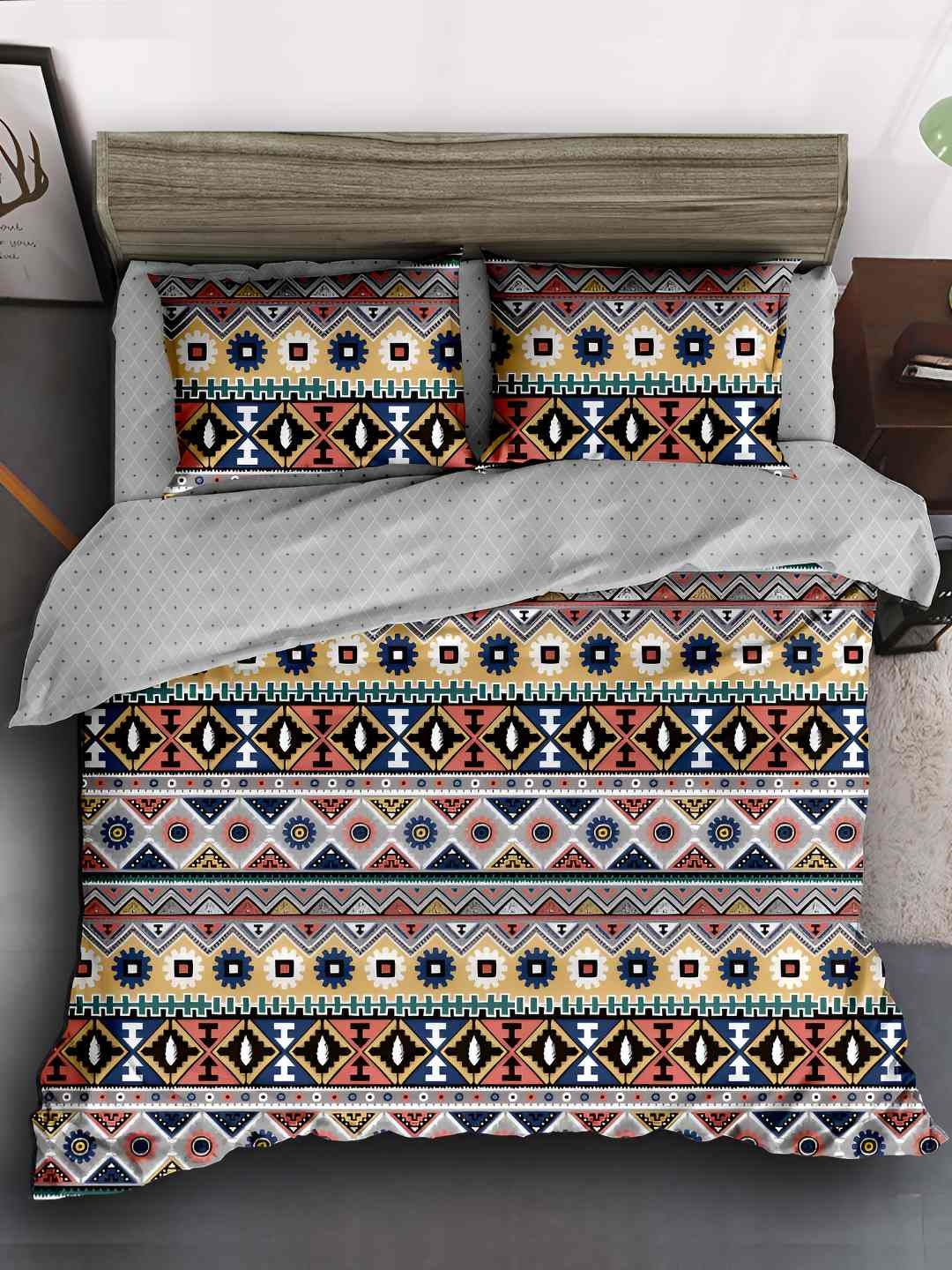 

Story@home Boho Beige & Grey Printed 240 TC Satin Finish Queen Bedsheet Set