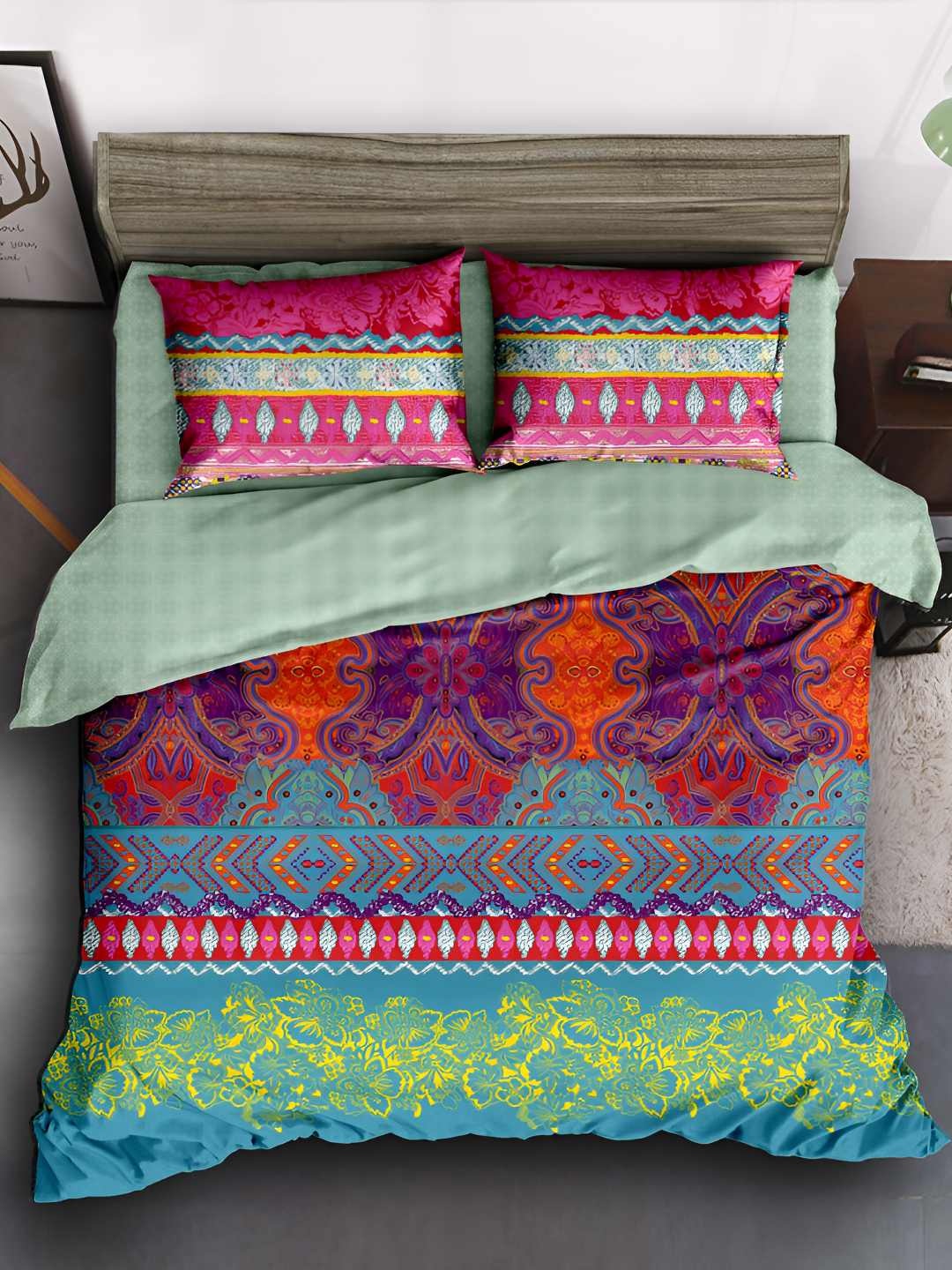

Story@home Boho Purple & Blue Printed 240 TC Satin Finish Queen Bedsheet Set