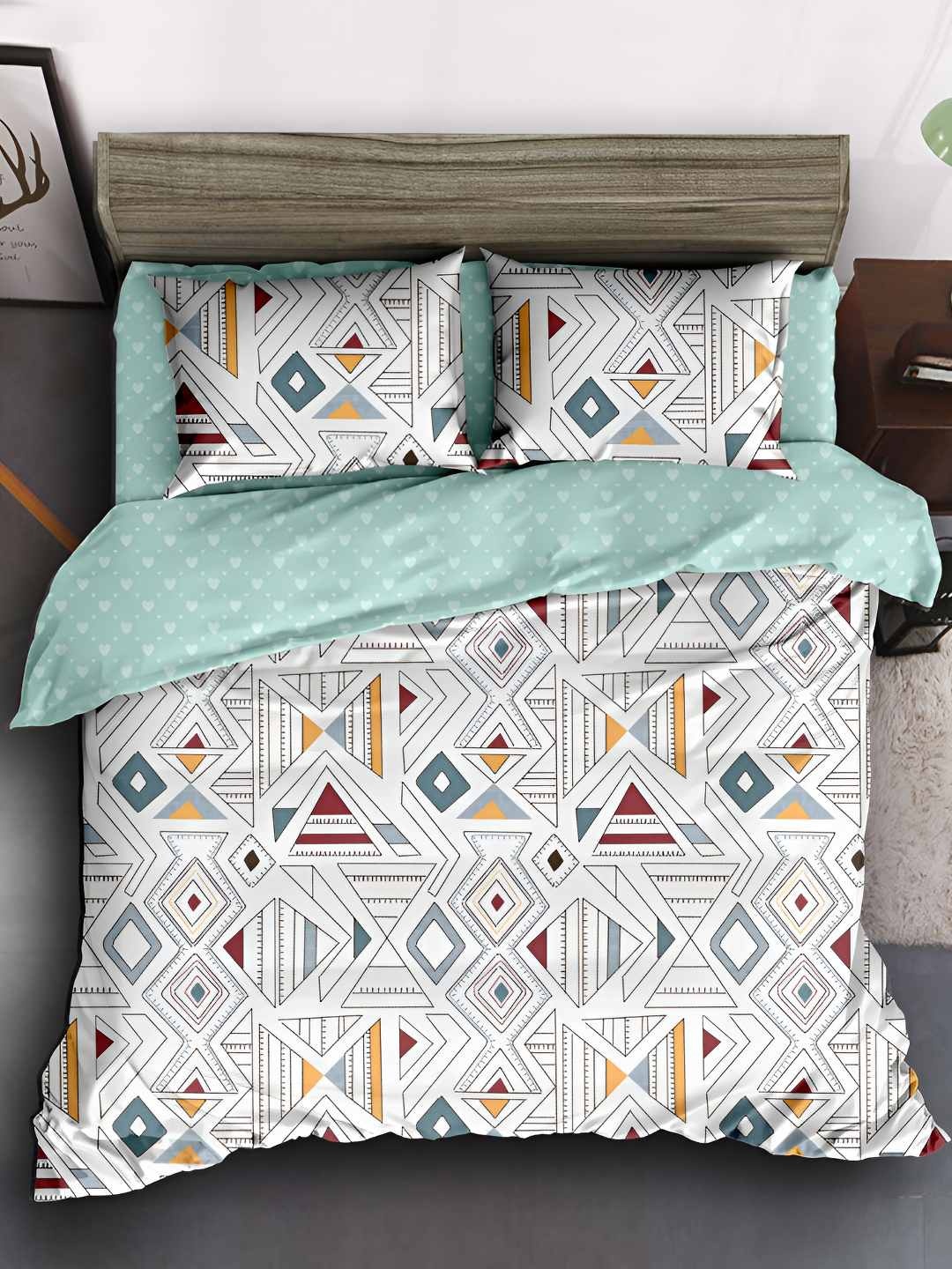 

Story@home Boho White & Grey Printed 240 TC Satin Finish Queen Bedsheet Set