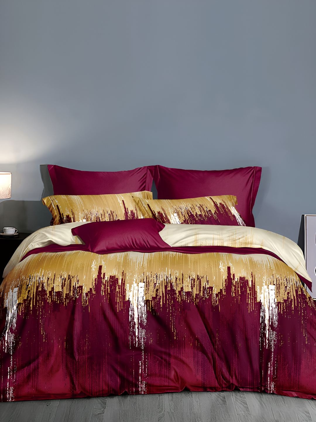 

Story@home Boho Maroon & Beige Printed 240 TC Satin Finish Queen Bedsheet Set
