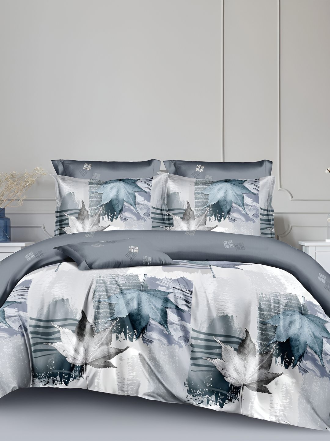 

Story@home Boho White & Grey Printed 240 TC Satin Finish Queen Bedsheet Set