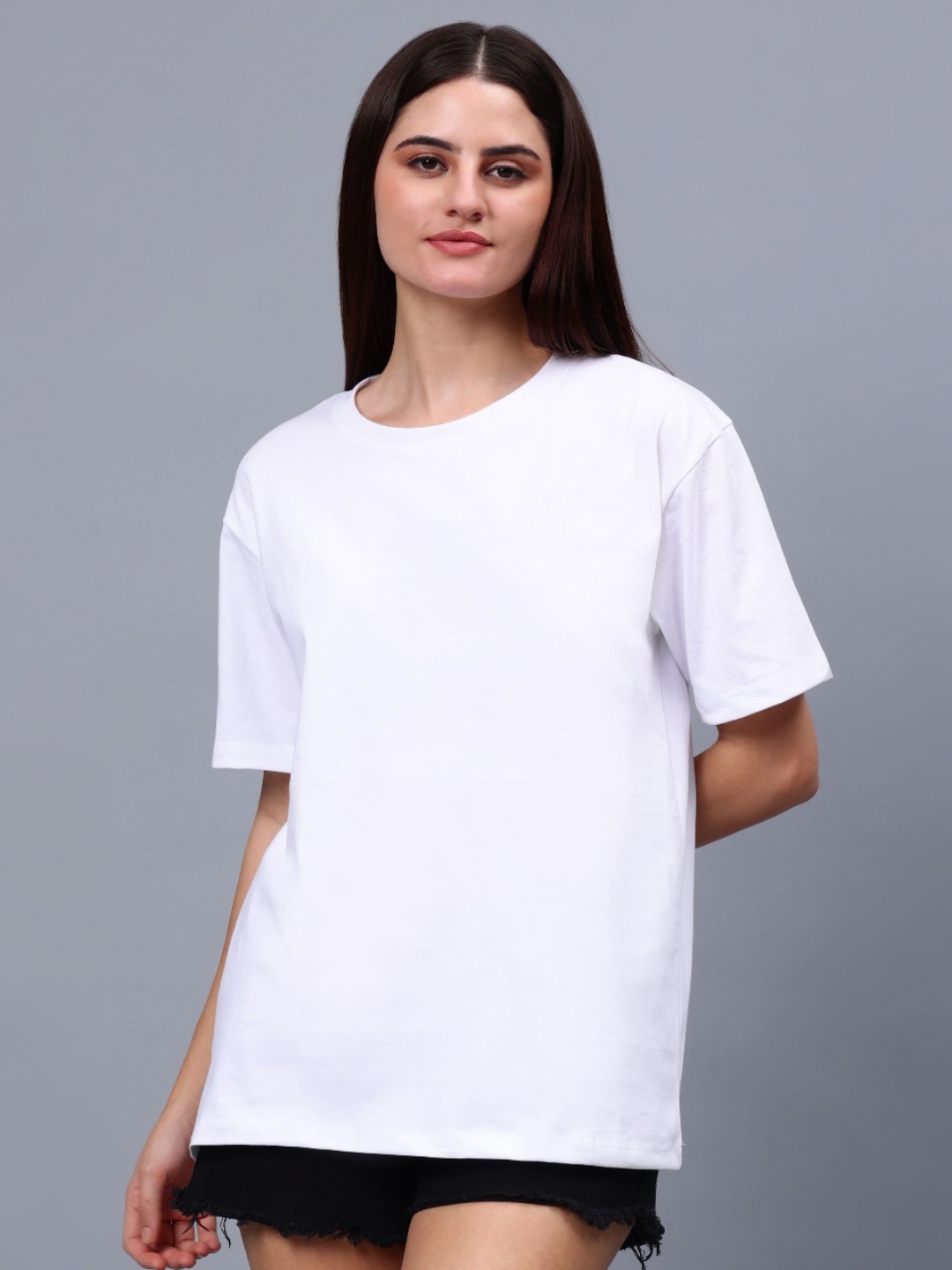 

Unifringe Women Solid Pure Cotton Oversized T-shirt, White