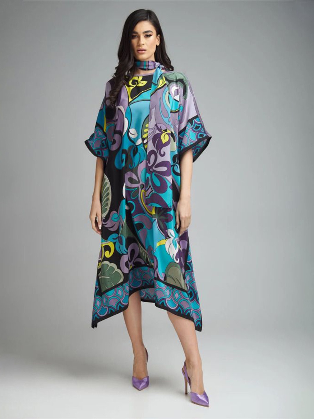 

Navvi Floral Print Kaftan Midi Dress, Blue