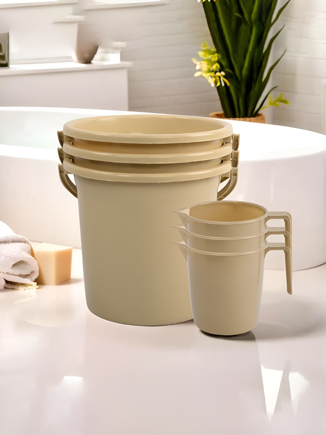

Kuber Industries Beige 6 Pieces Matte Finished Classic Bath Accessories Set