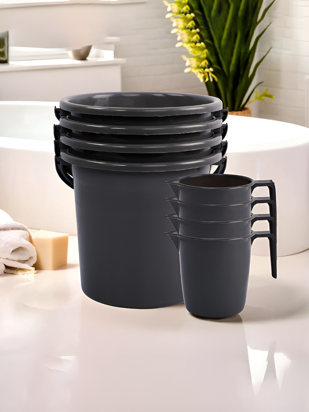 

Kuber Industries Grey 8 Pieces Matte Bath Accessories Set