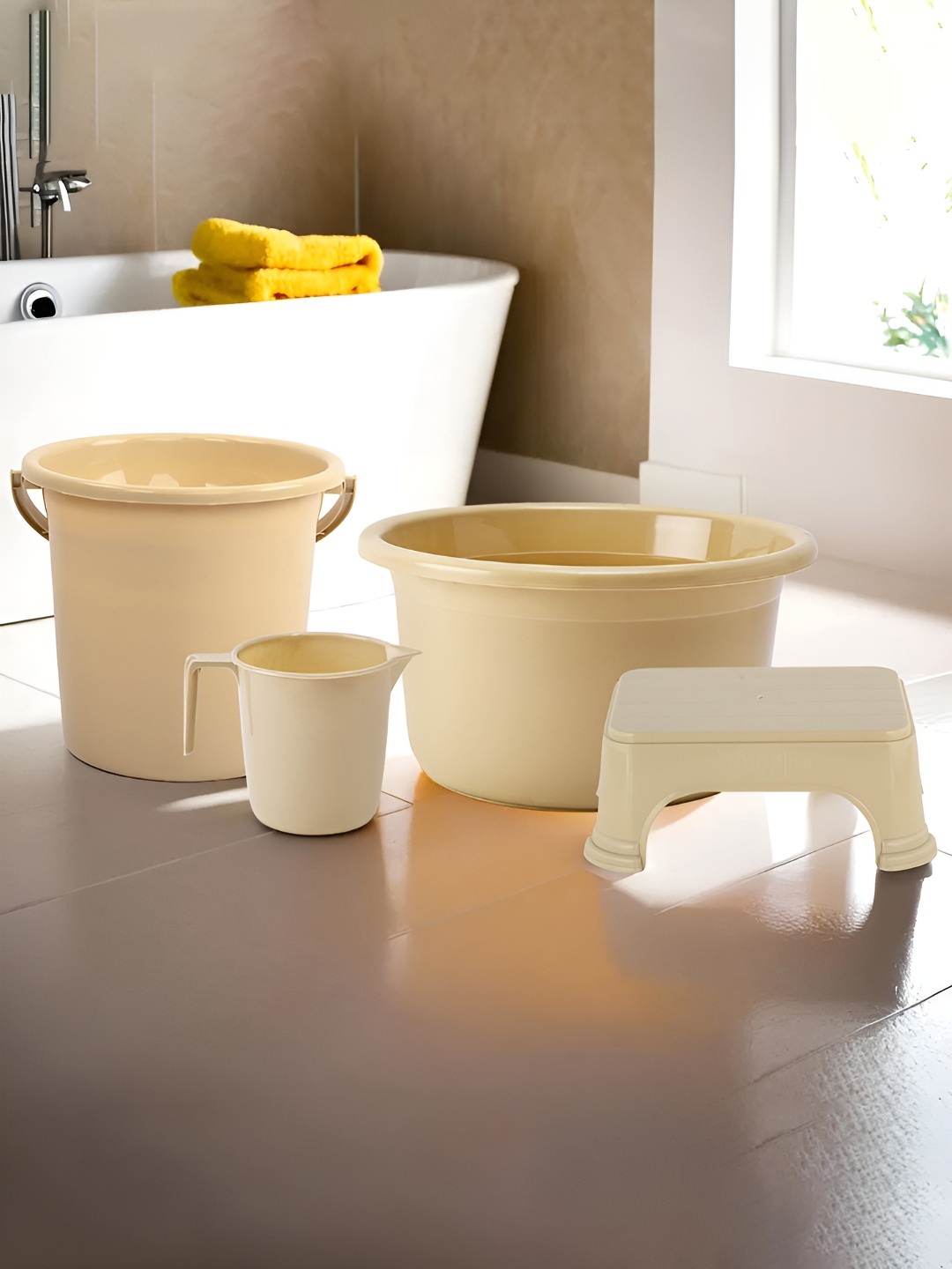 

Kuber Industries Beige 4 Pieces Matte Bath Accessories Set