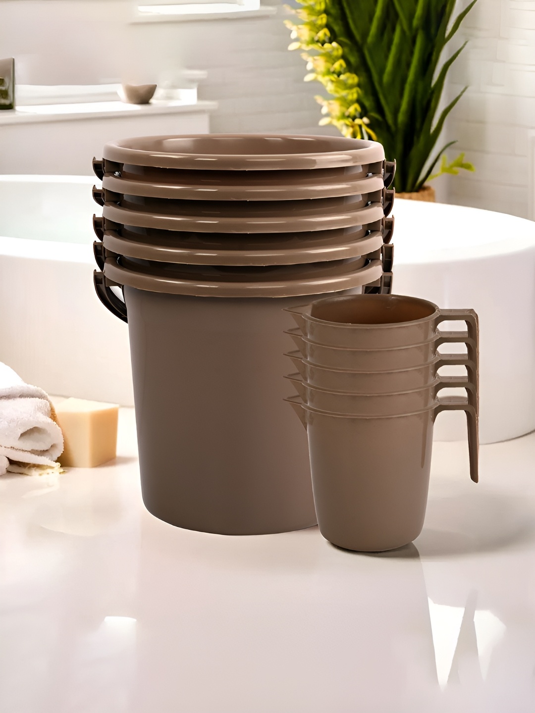 

Kuber Industries Brown 10 Pieces Matte Bath Accessories Set