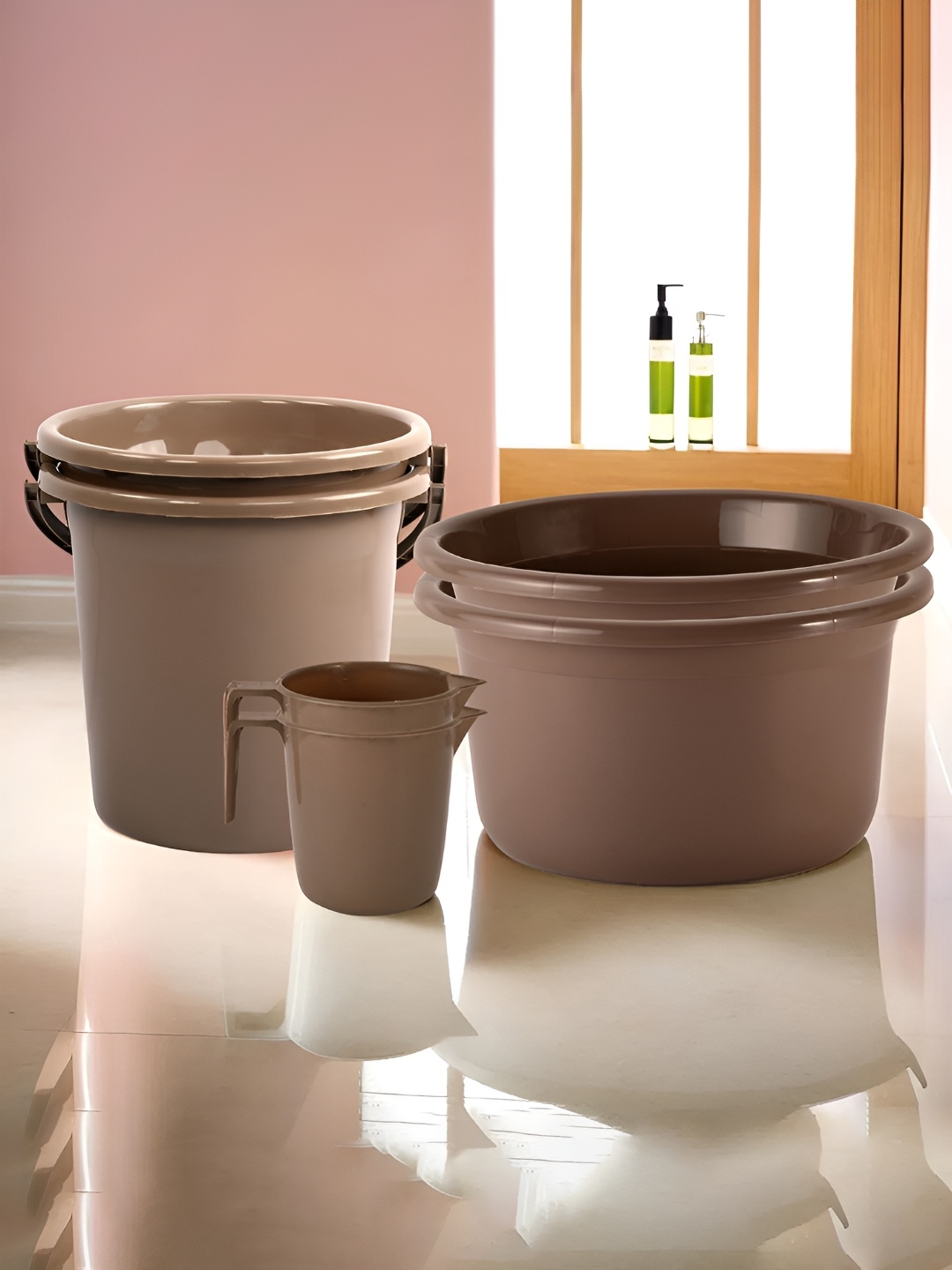 

Kuber Industries Brown 6 piece Solid Plastic Bath Accessories Set