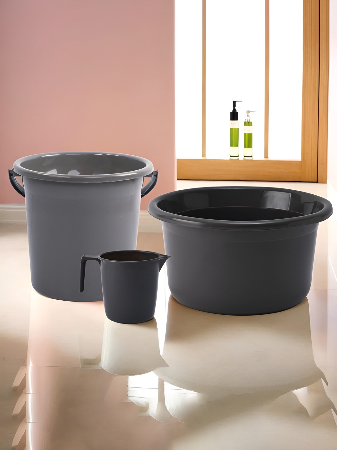 

Kuber Industries Grey 3 Pieces Matte Bath Accessories Set