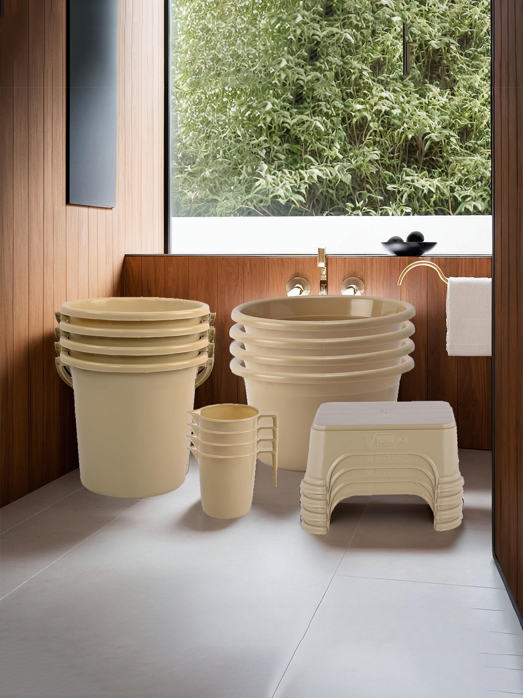 

Kuber Industries Beige 16 Pieces Matte Bath Accessories Set