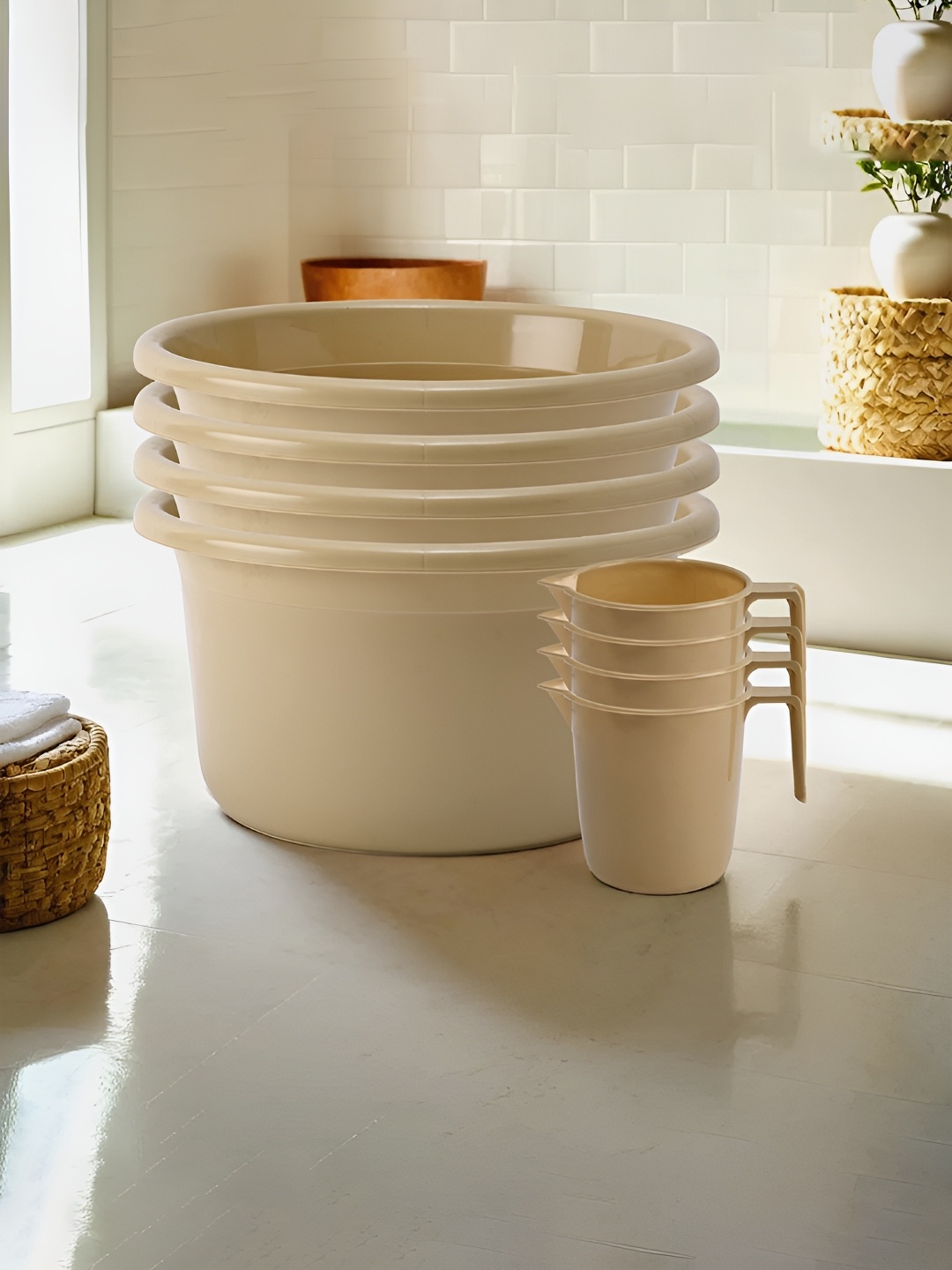 

Kuber Industries Beige 8 Pieces Matte Bath Accessories Set