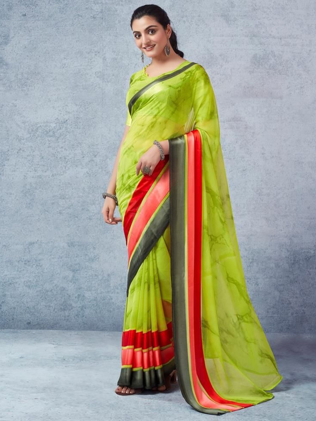 

Sitanjali Abstract Printed Pure Georgette Bagh Saree, Green
