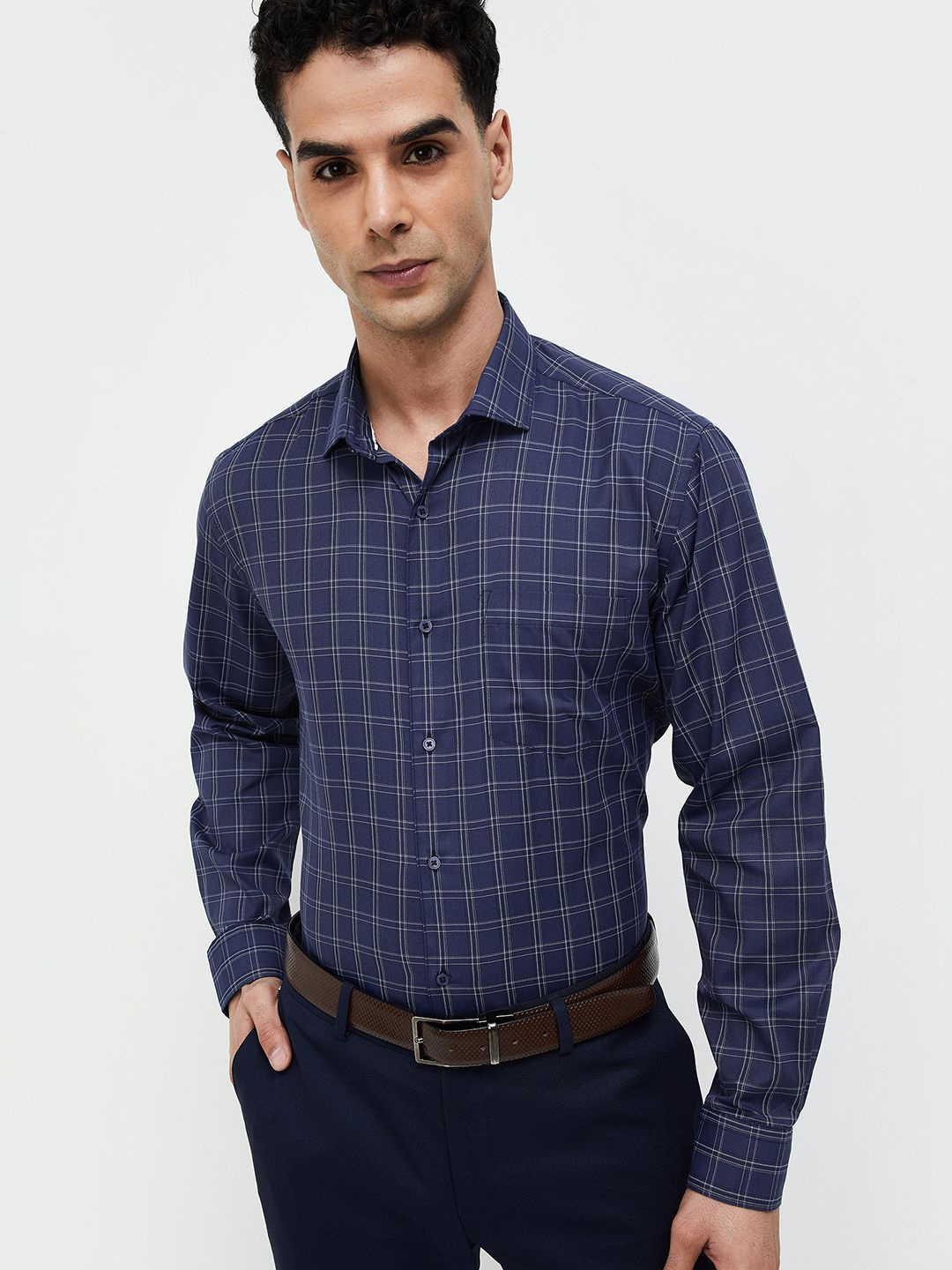 

CODE by Lifestyle Men Grid Tattersall Checks Opaque Checked Formal Shirt, Blue