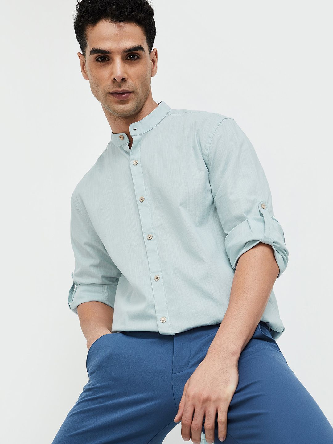 

CODE by Lifestyle Men Mandarin Collar Casual Shirt, Blue