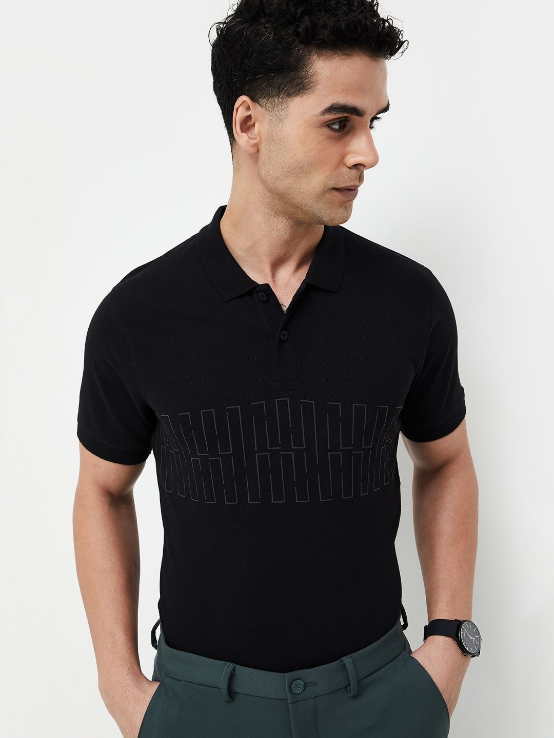 

CODE by Lifestyle Men Polo Collar Pockets T-shirt, Black