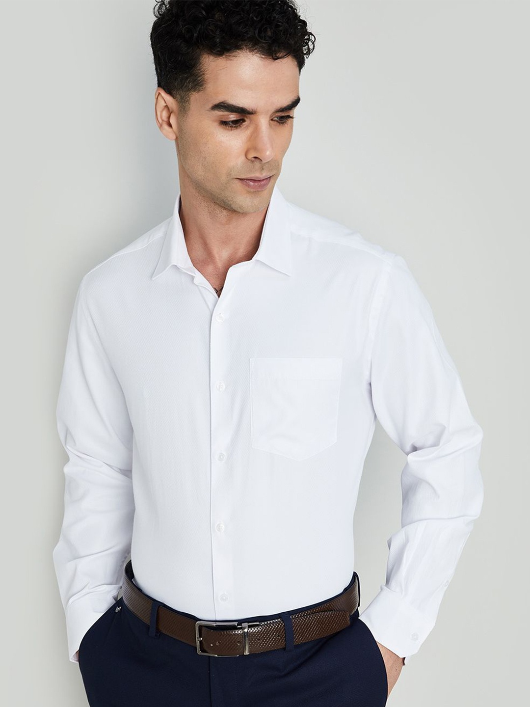 

CODE by Lifestyle Men Opaque Spread Collar Formal Shirt, White