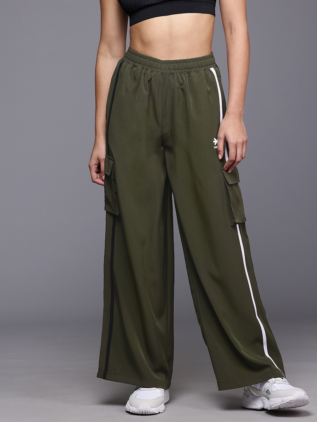 

HRX by Hrithik Roshan Women Striped Cargo Style Lifestyle Track pants, Olive