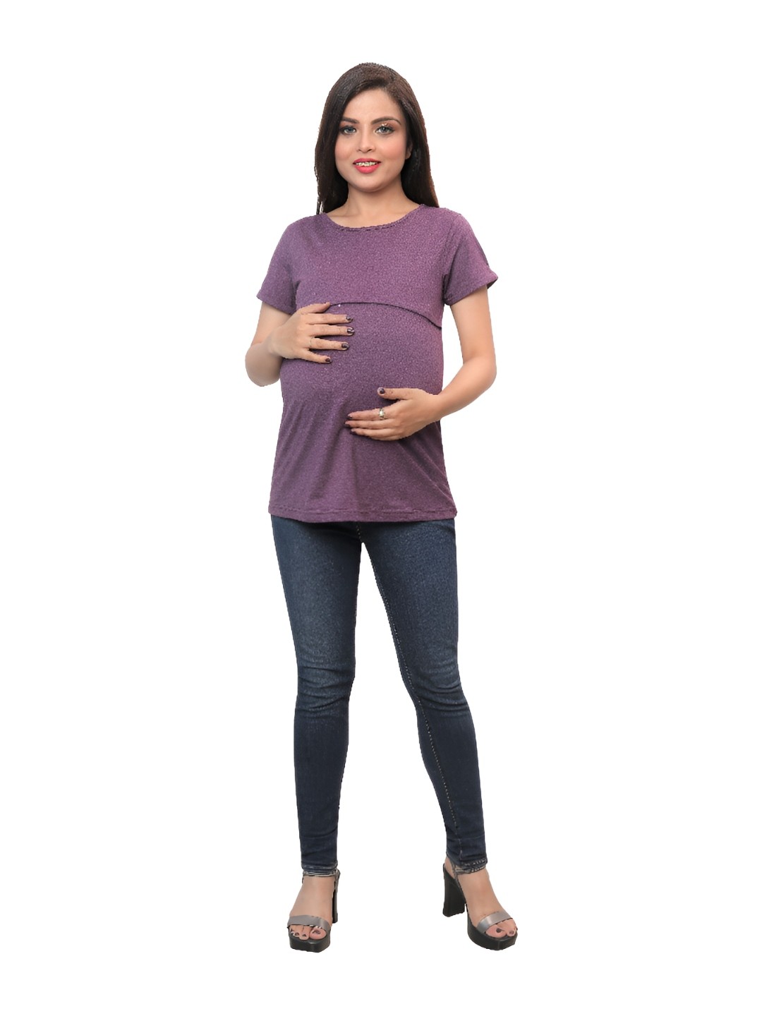 

mama & bebe Women Pockets T-shirt, Purple