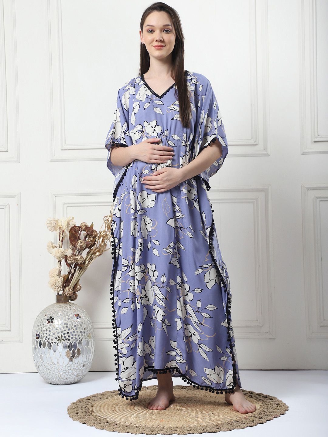 

Secret Wish Floral Printed Maternity Kaftan Nightdress, Lavender
