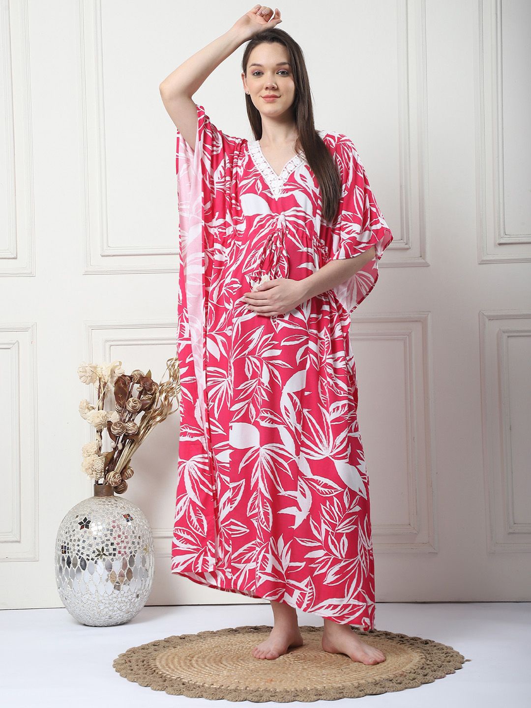 

Secret Wish Print Maxi Maternity Kaftan Nightdress, Pink