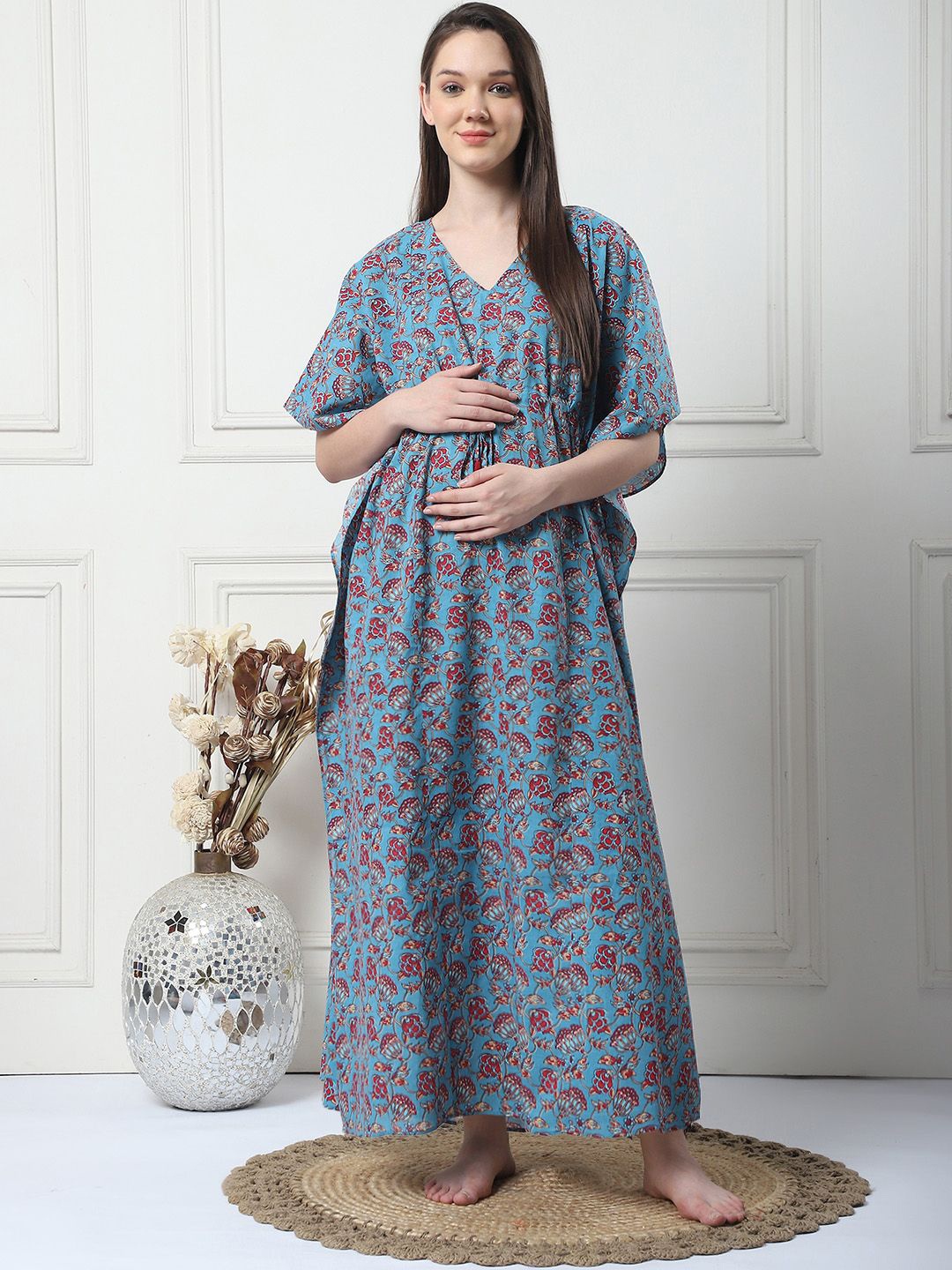 

Secret Wish Printed Cotton Maxi Maternity Kaftan Nightdress, Blue