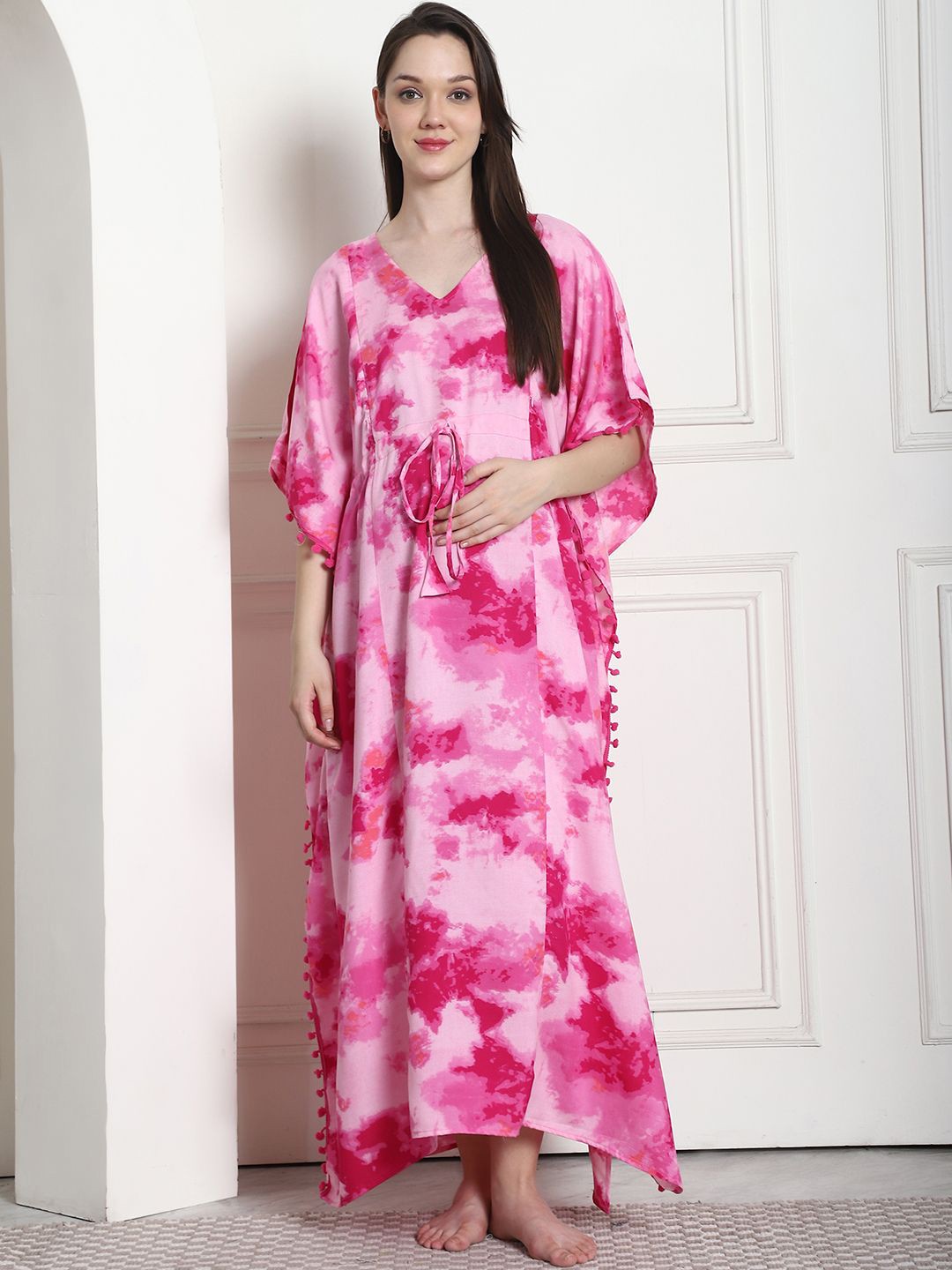 

Secret Wish Tie & Dye Print Maxi Maternity Kaftan Nightdress, Pink
