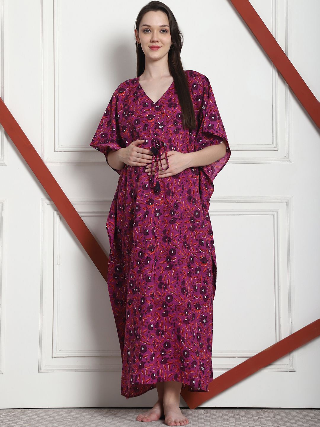

Secret Wish Printed Maxi Maternity Kaftan Nightdress, Purple