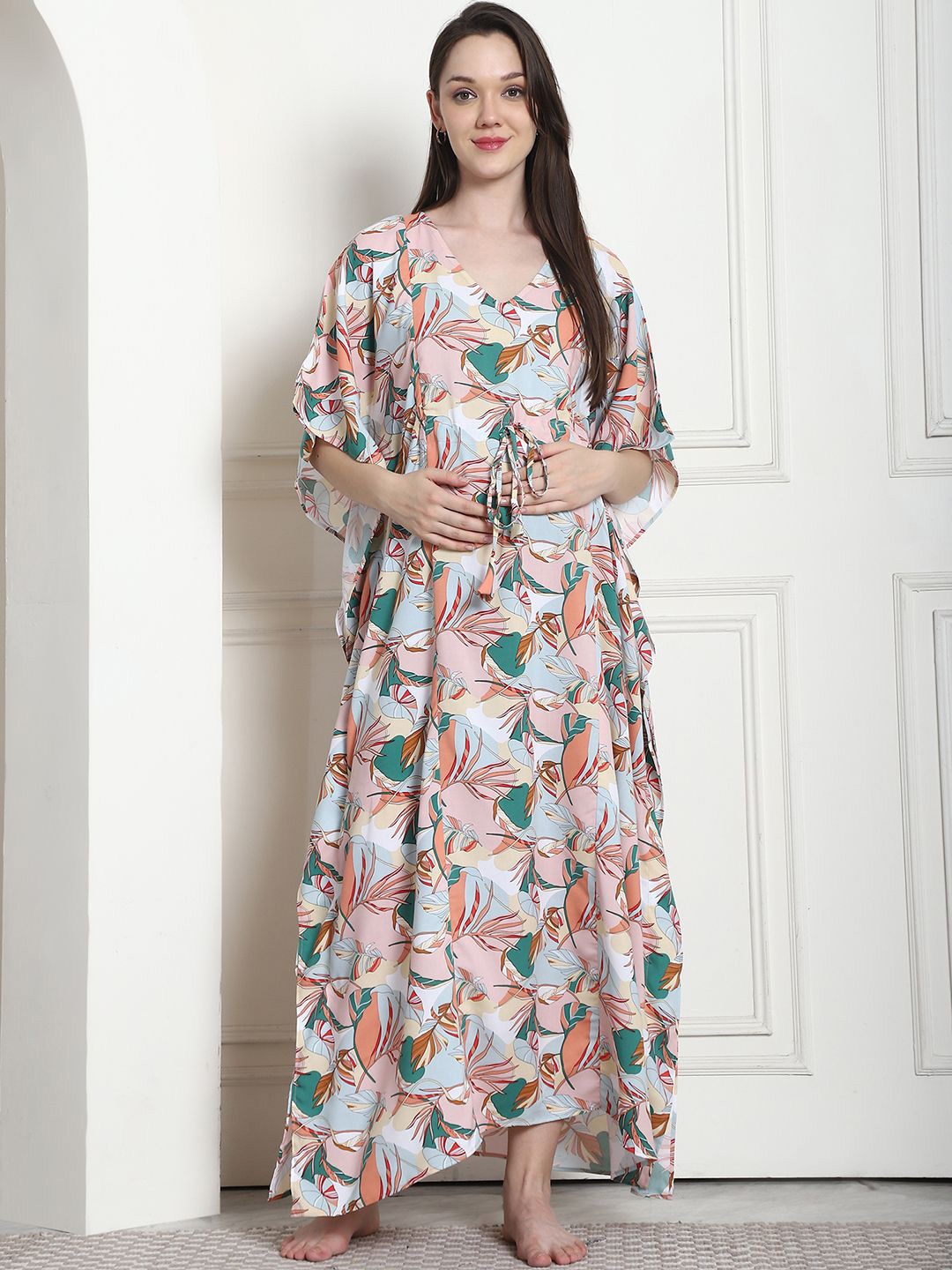 

Secret Wish Floral Print Maxi Maternity Kaftan Nightdress, Pink
