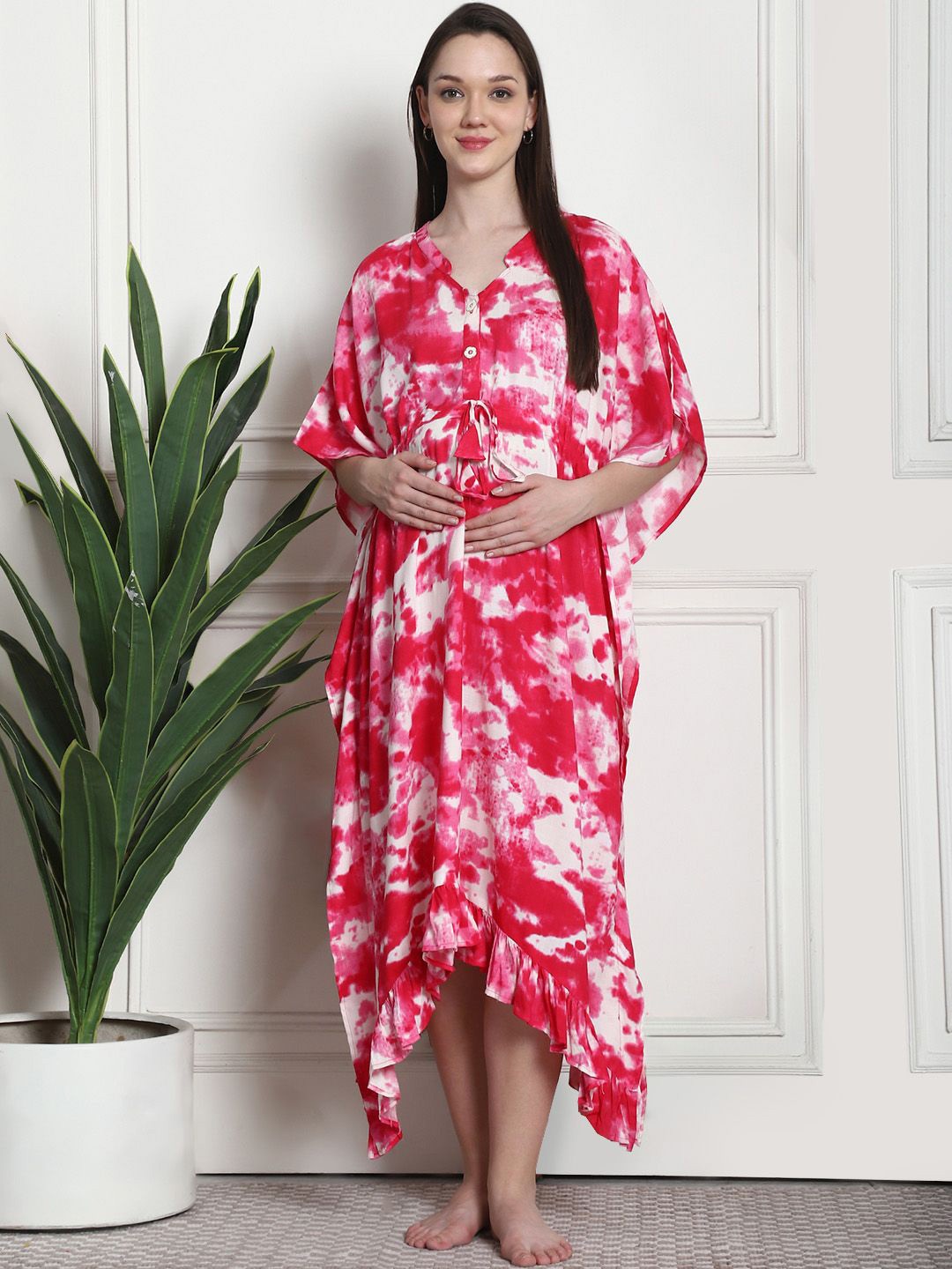 

Secret Wish Tie & Dye Print Maternity Kaftan Nightdress, Pink