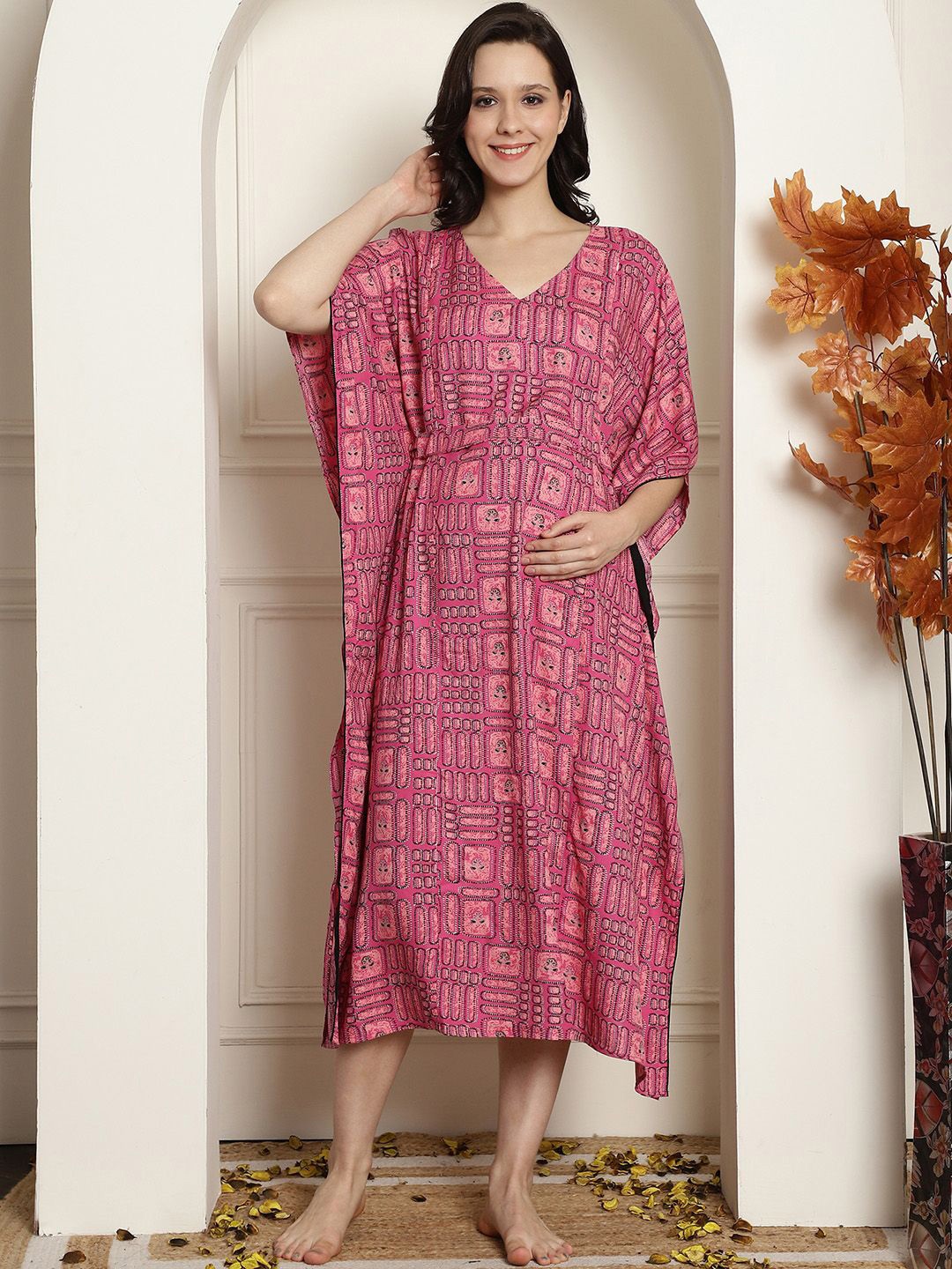 

Secret Wish Printed Maternity Kaftan Maxi Nightdress, Pink