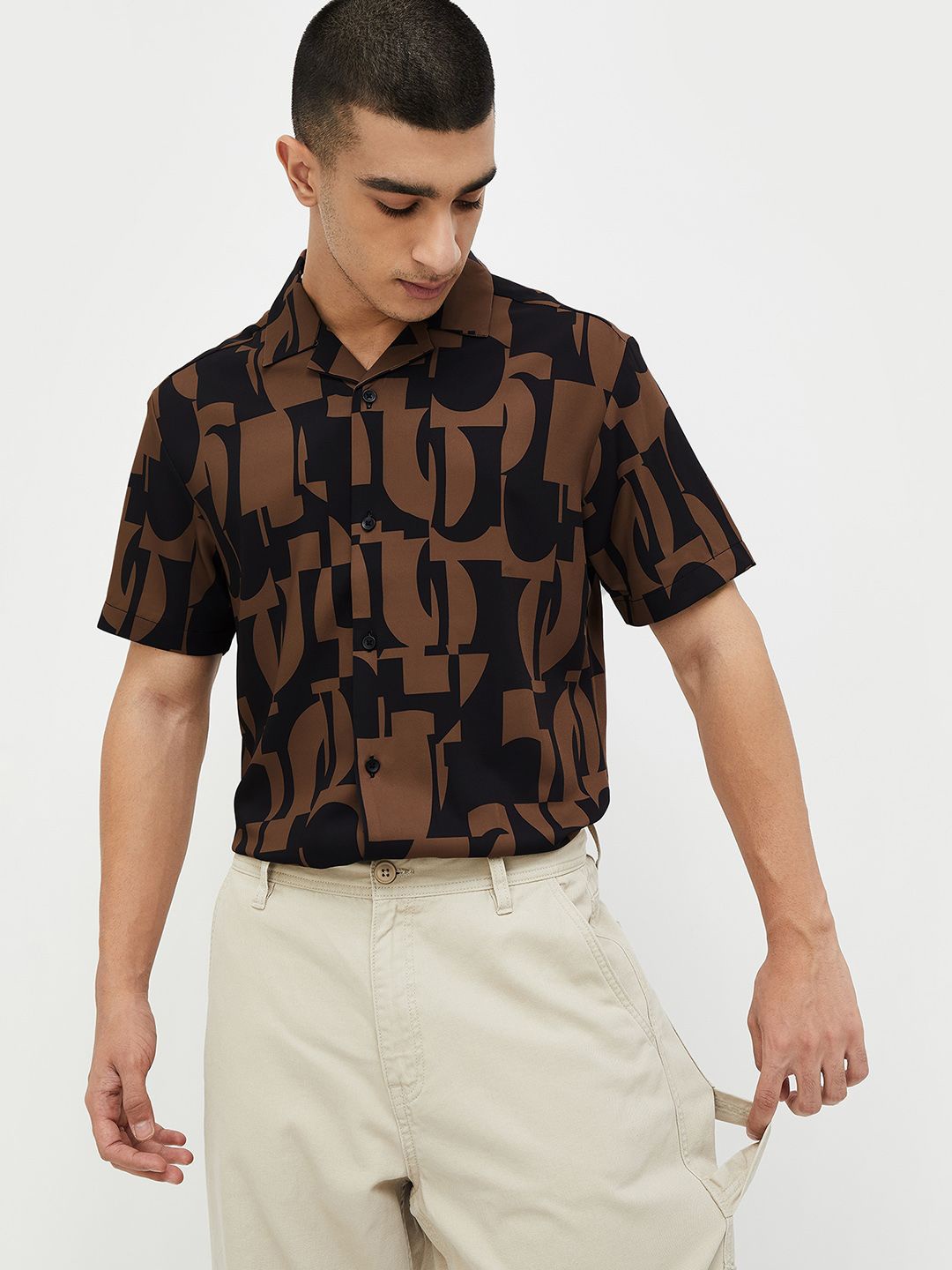 

Forca by Lifestyle Men Abstract Printed Opaque Casual Shirt, Brown