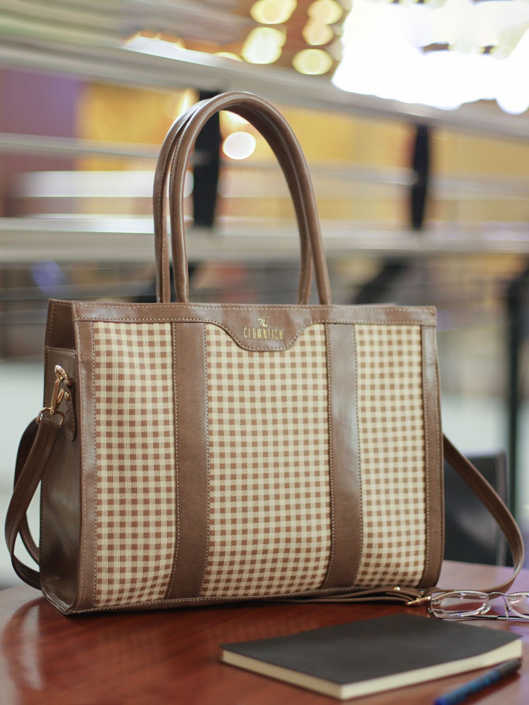 

THE CLOWNFISH Posh Printed Oversized Shopper Shoulder Bag with Quilted, Brown