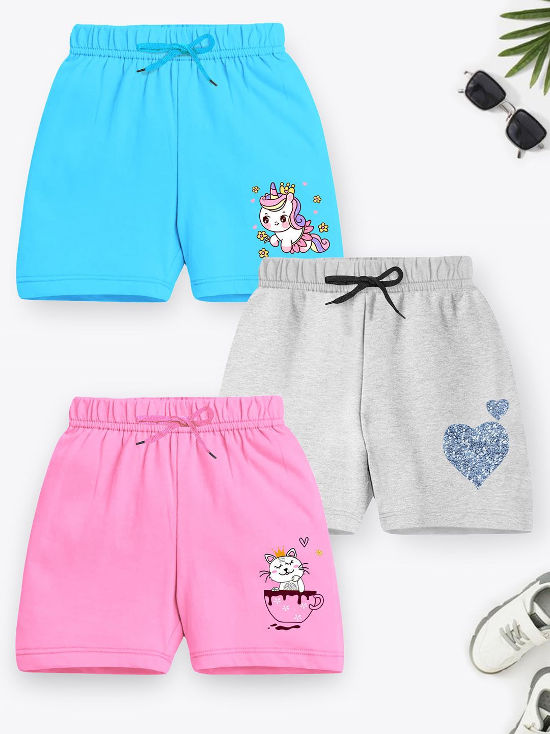 

YK X Trampoline Pack of 3 Girls Printed Shorts, Blue