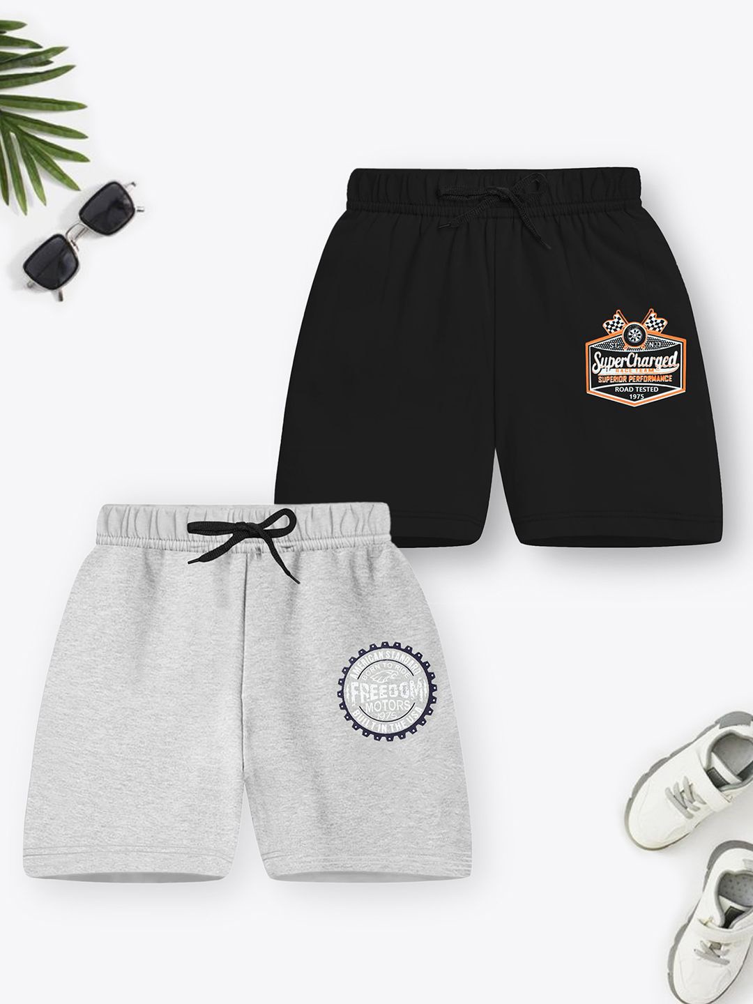 

YK X Trampoline Unisex Kids Pack of 2 Printed Mid-Rise Shorts, Black
