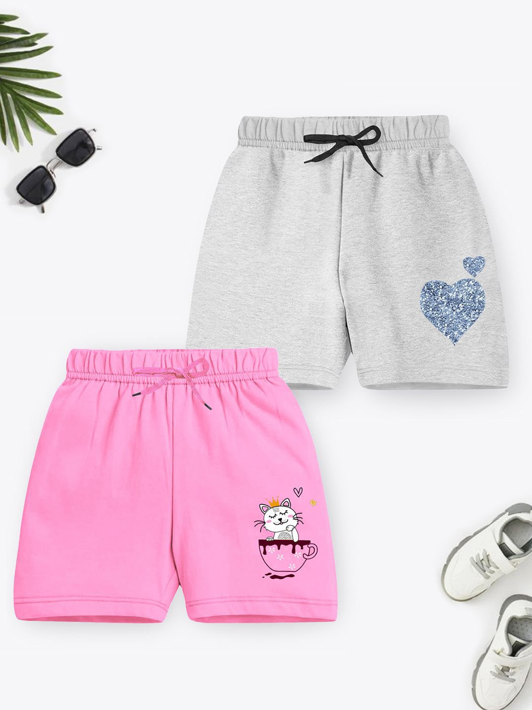 

YK X Trampoline Girls Pack of 2 Mid Rise Printed Shorts, Pink