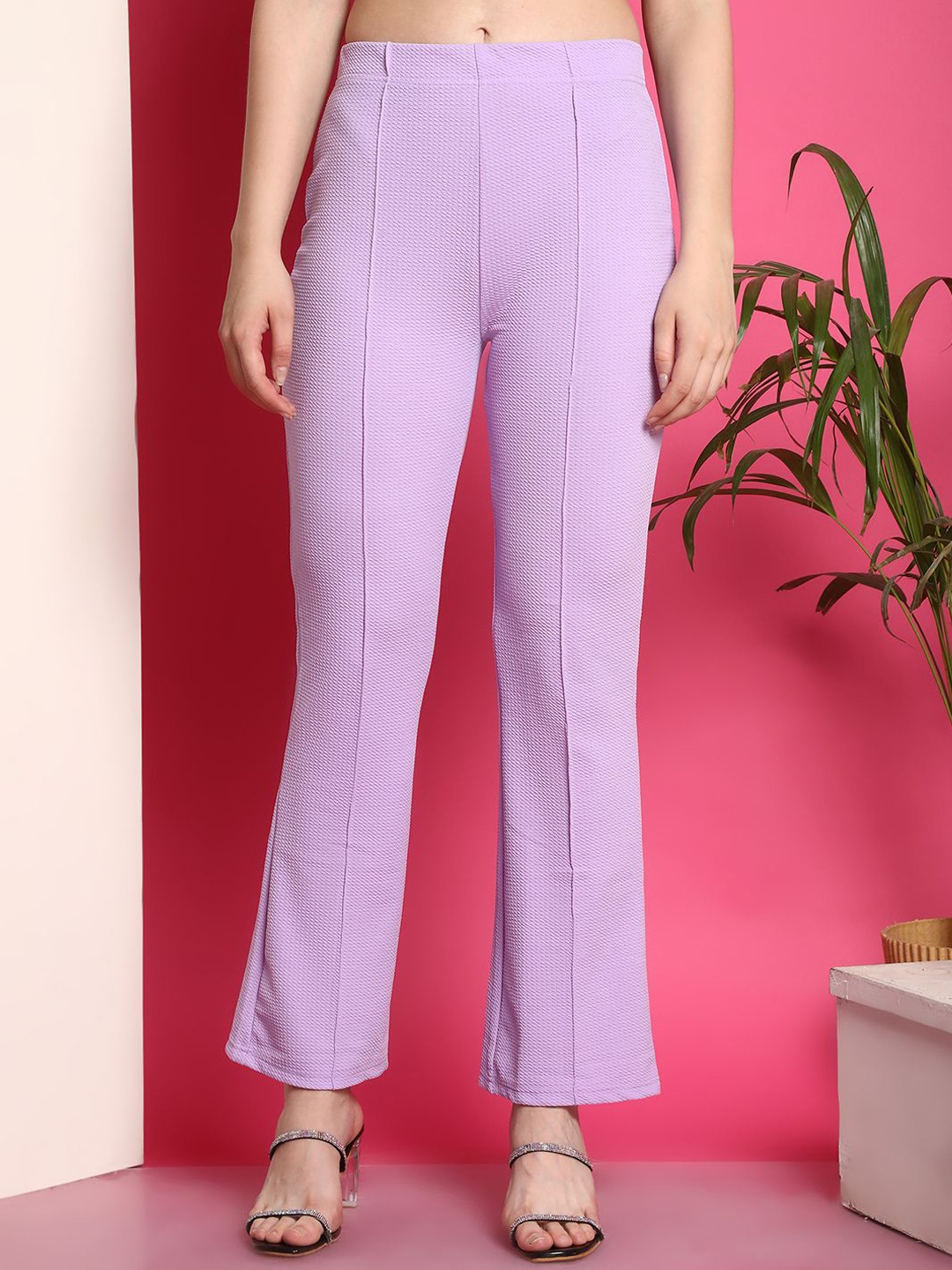 

Fabflee Women Flared High-Rise Trousers, Lavender