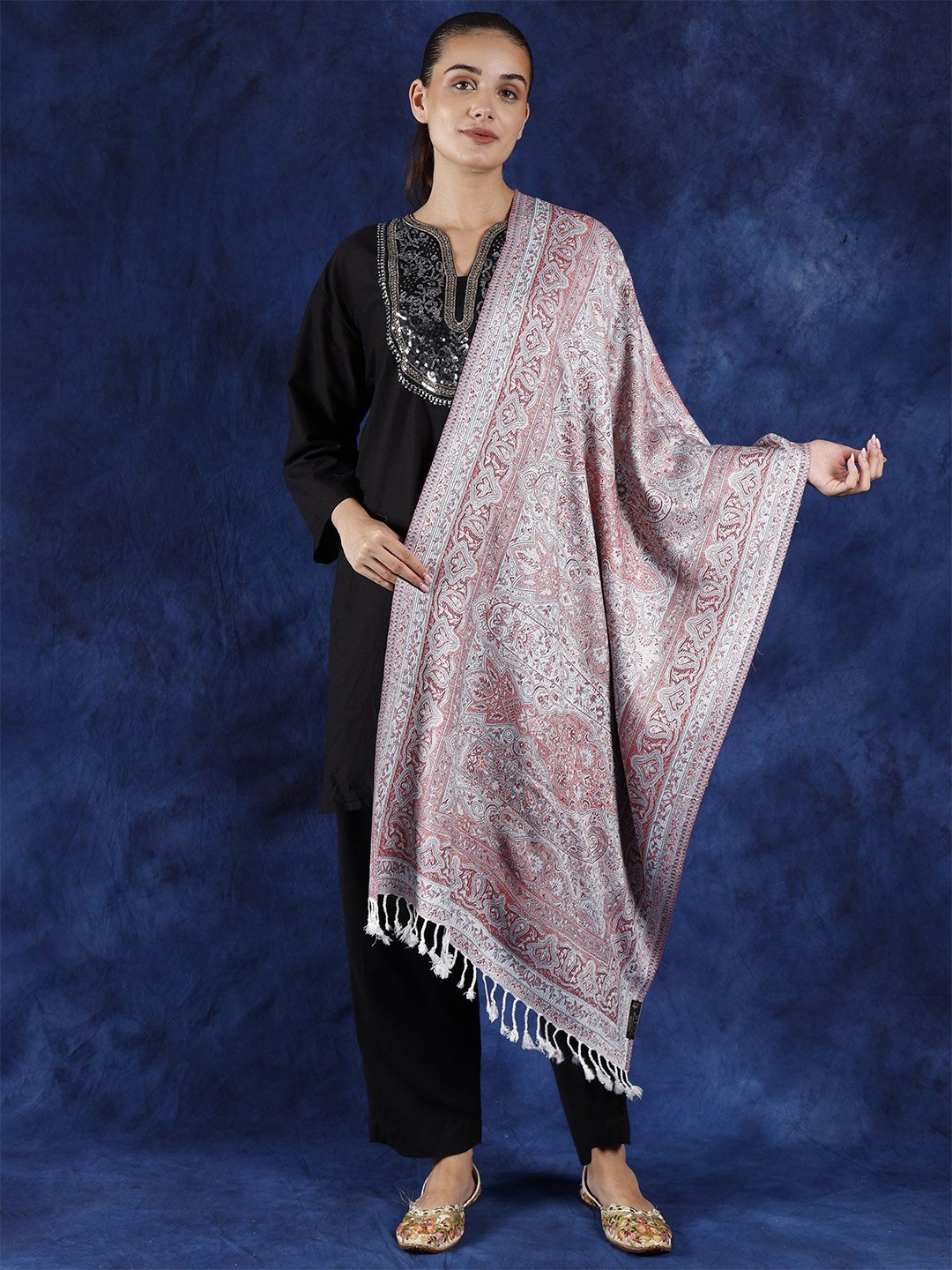 

Exotic India Women Woven Design Stole, Grey
