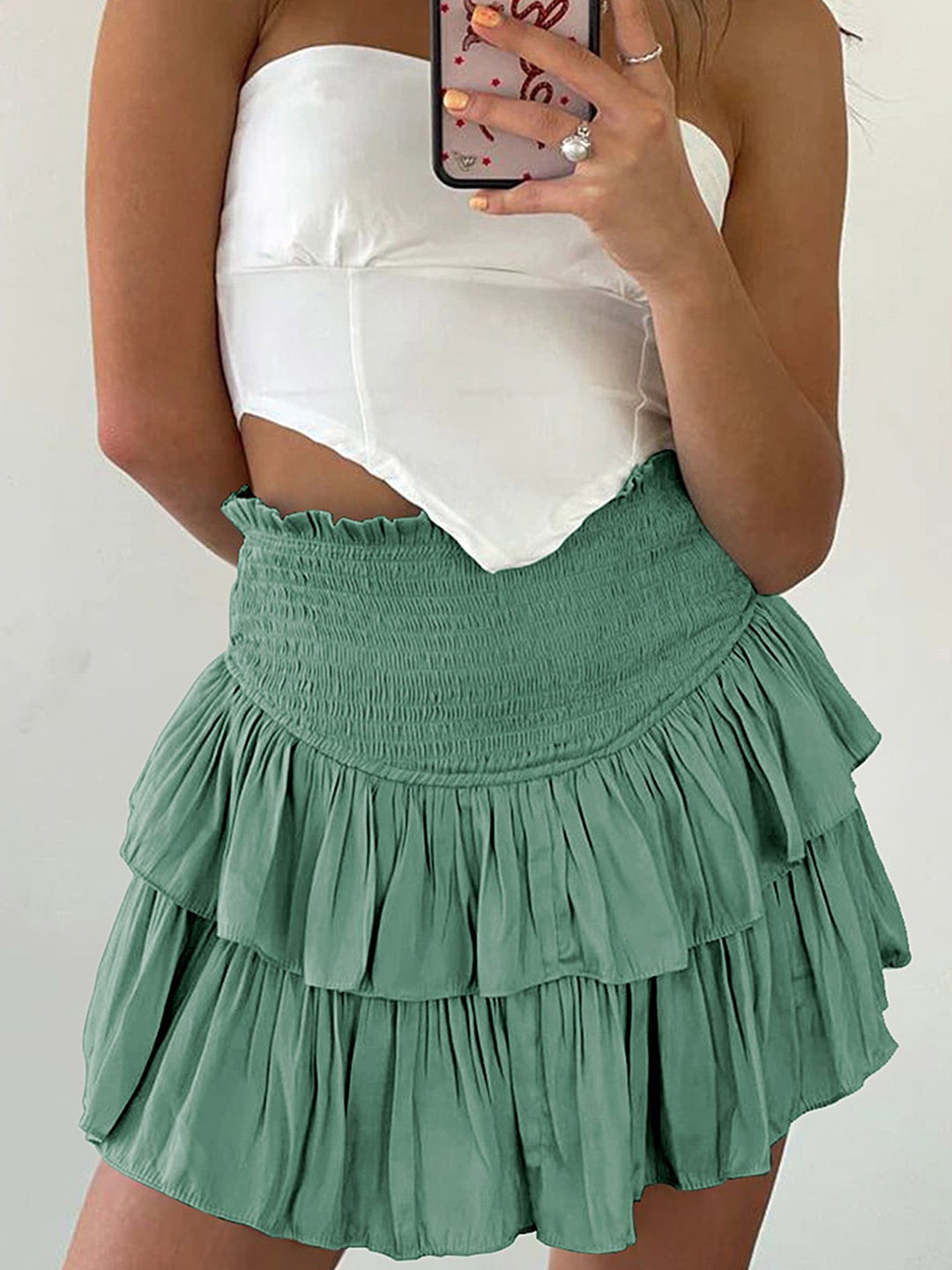 

LULU & SKY High-Rise Flared Skater Mini Flared Skirt, Green